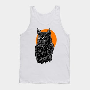 White Owl design in front of orange full moon. Tank Top